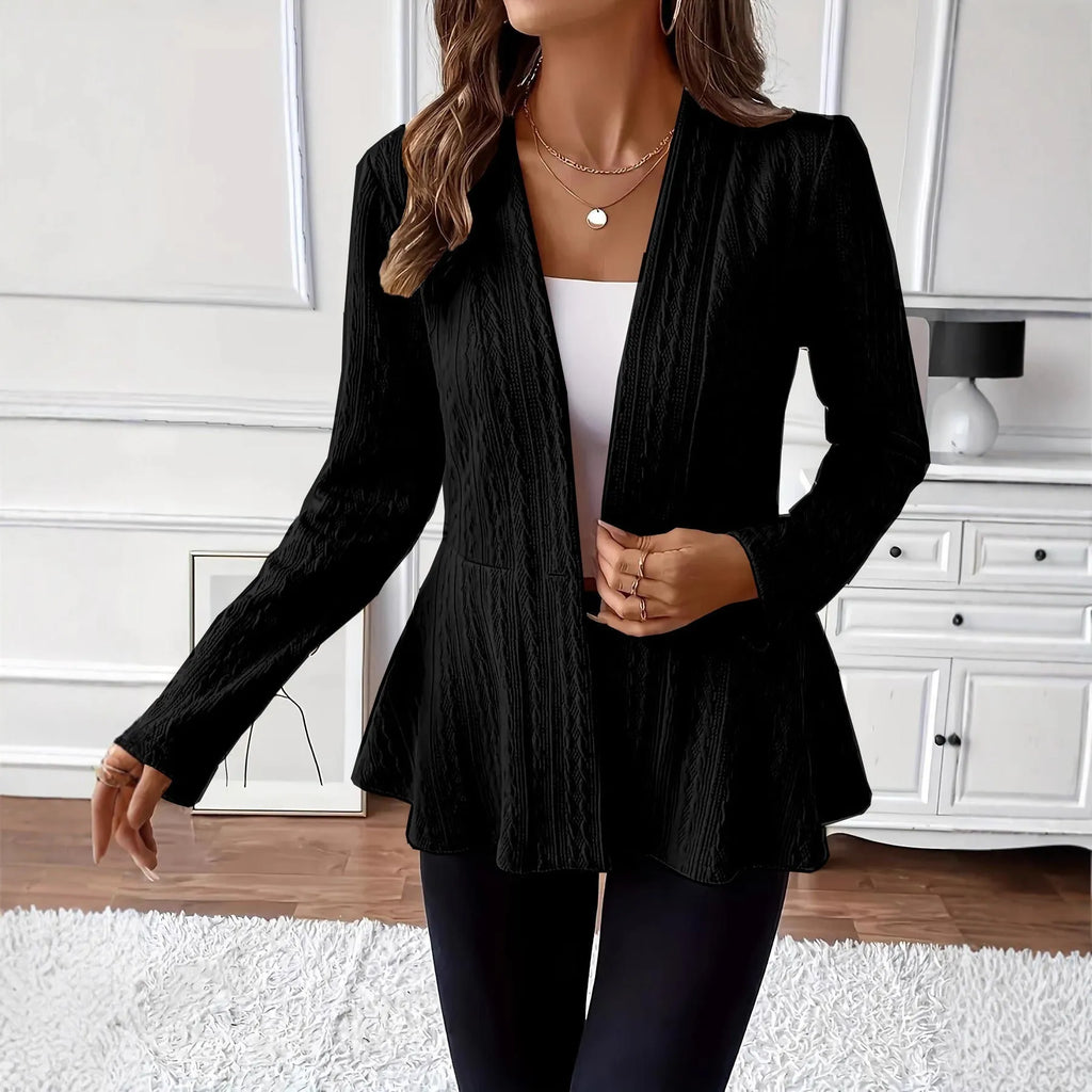 Women's apricot coloured Jacquard patterned knitted cardigan with single button front closure