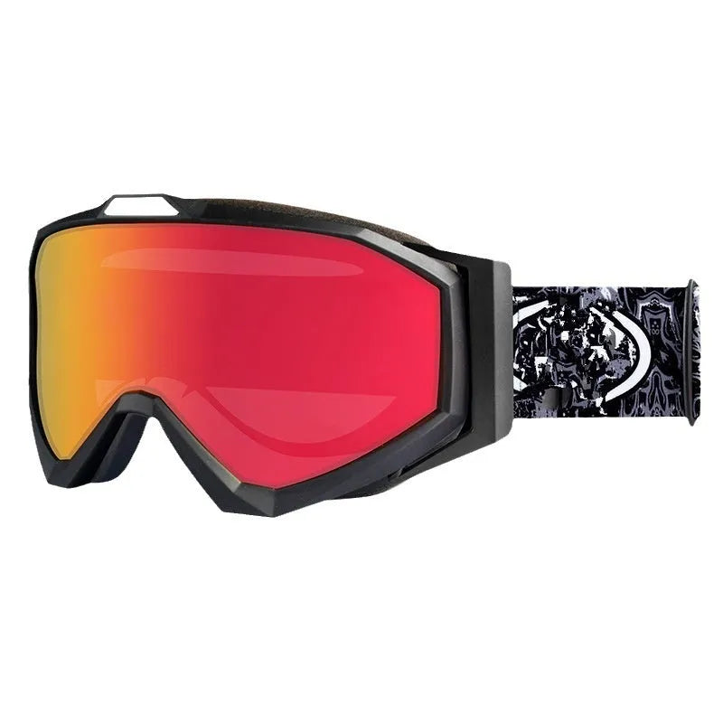 Motorcycle goggles with double-layer construction in black frame with grey lens, showing anti-fog design