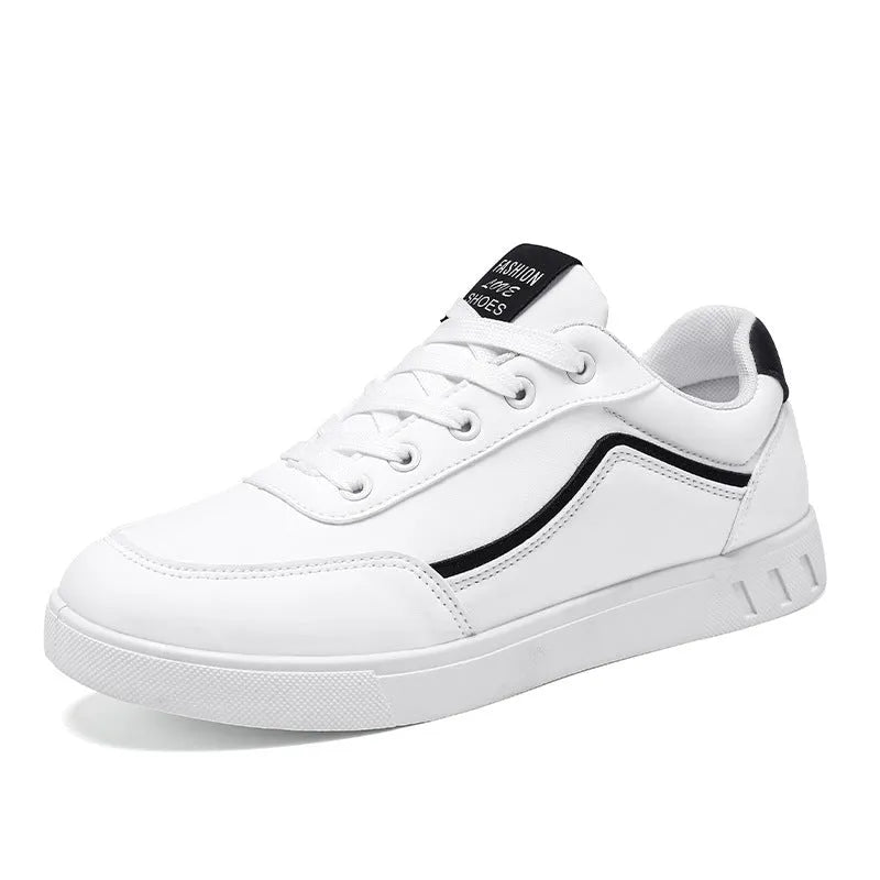 Men's Korean style black and white board shoes with mesh lining and rubber soles