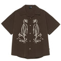 Brown coffee-coloured striped Cuban collar shirt with waterproof polyester fabric for outdoor camping