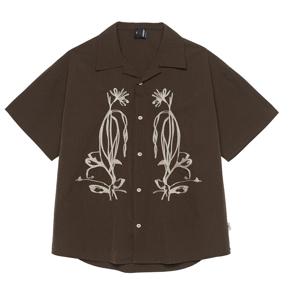 Brown coffee-coloured striped Cuban collar shirt with waterproof polyester fabric for outdoor camping