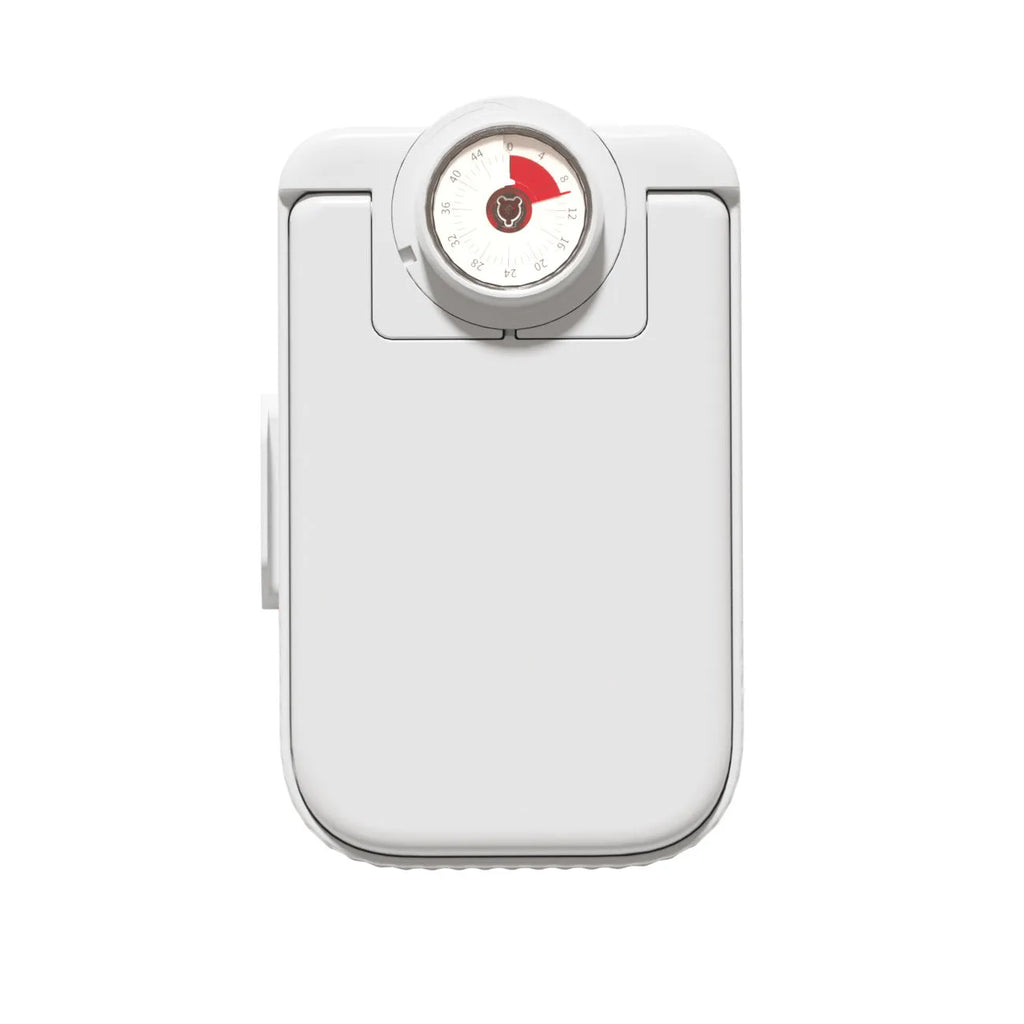 White automated pet feeder with timer display and a removable ice crystal cooling box underneath.