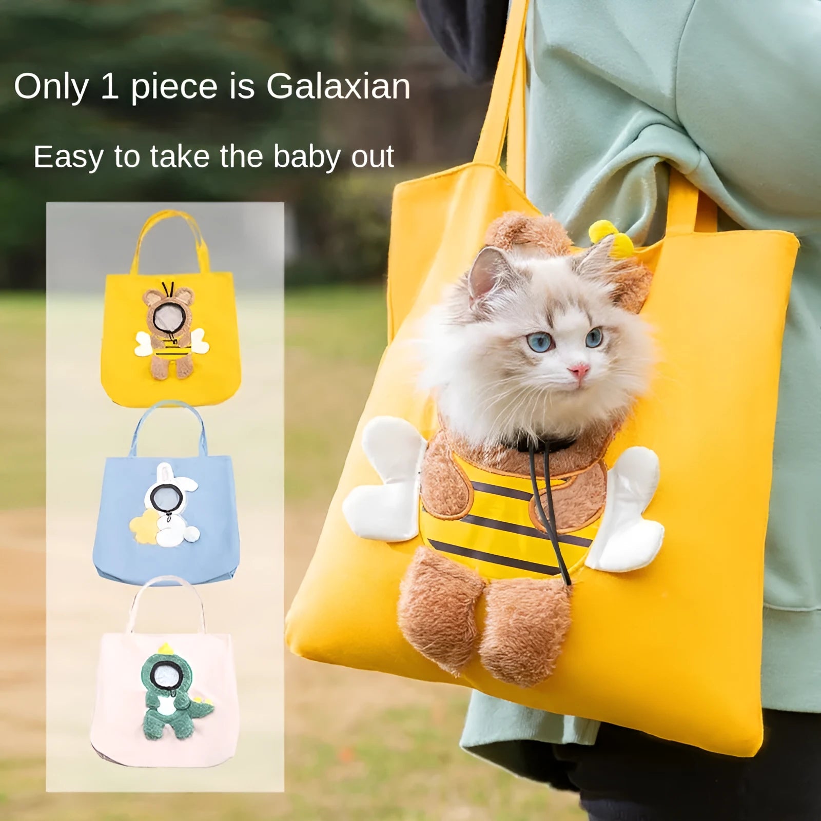 Little Bee Design canvas pet carrier shoulder bag with 3D animal pattern and side head opening
