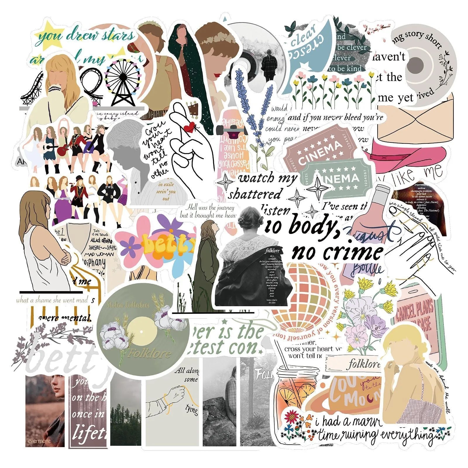 50 waterproof stickers with graffiti and cartoon designs from Mildew album series, 4-6cm size