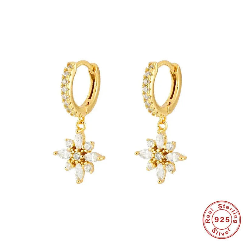 S925 sterling silver snowflake pendant earrings with geometric design and inlaid gemstones