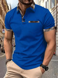 Men's short sleeve plaid colourblock T-shirt with zipper decorations in multiple colour options