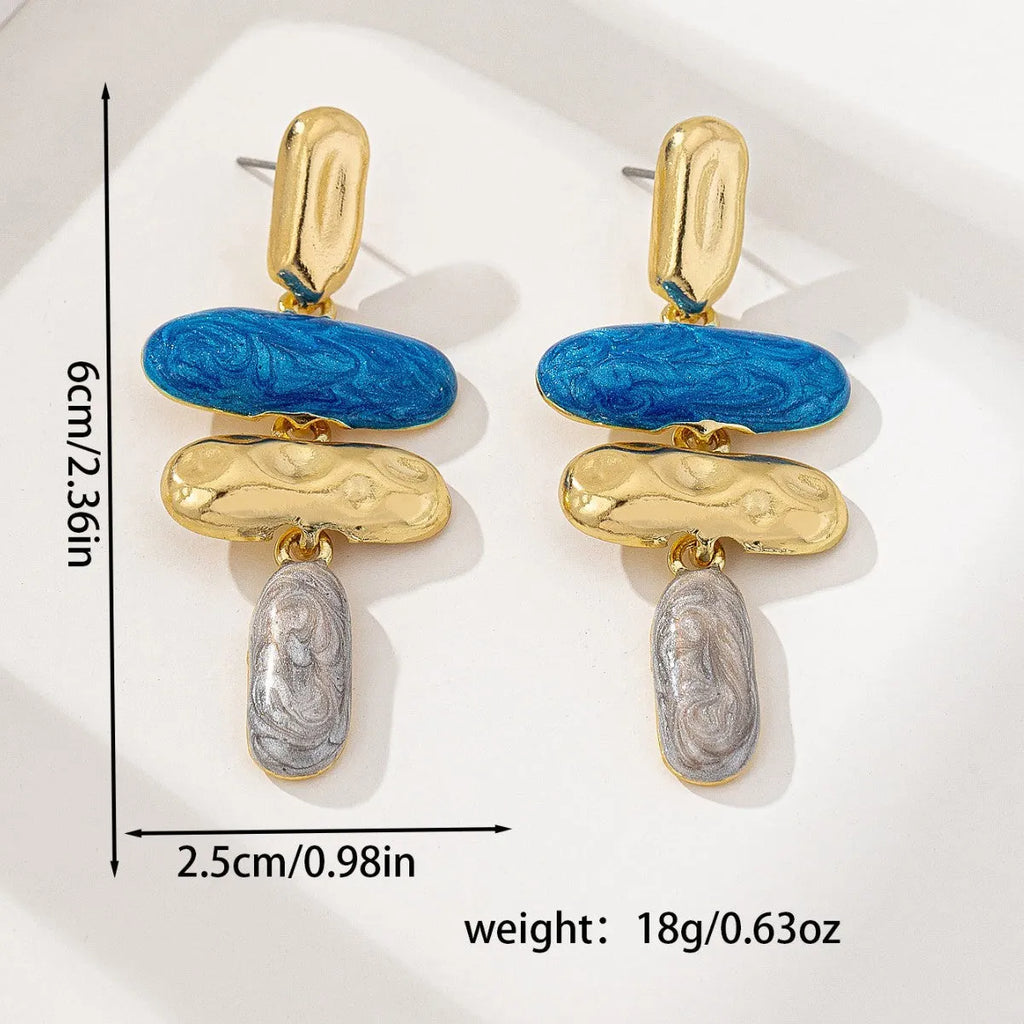 Geometric zinc alloy stud earrings with electroplated multicolor finish