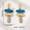 Geometric zinc alloy stud earrings with electroplated multicolor finish