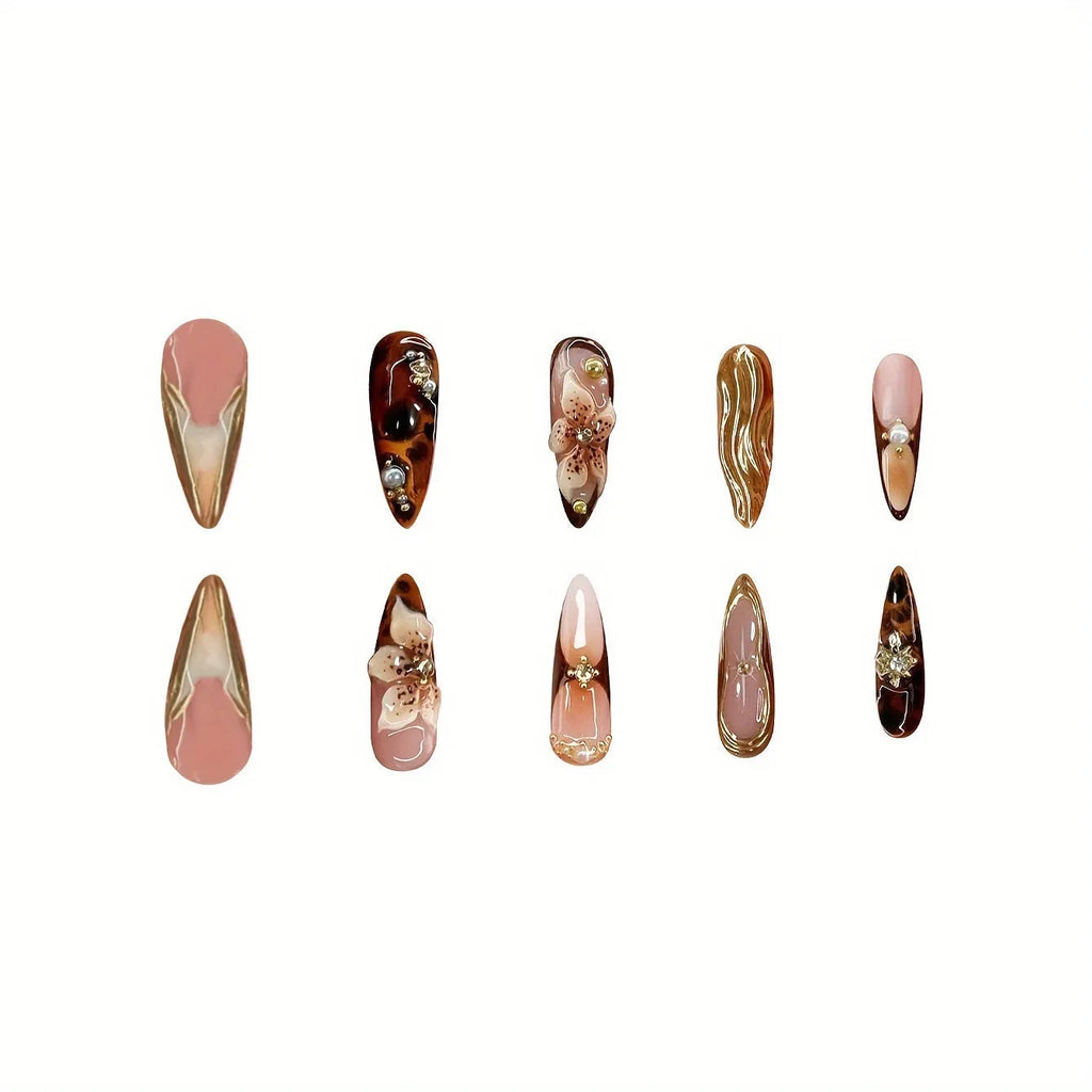 Flower design press-on nail wraps armour set with flashing flowers pattern in colour XM325