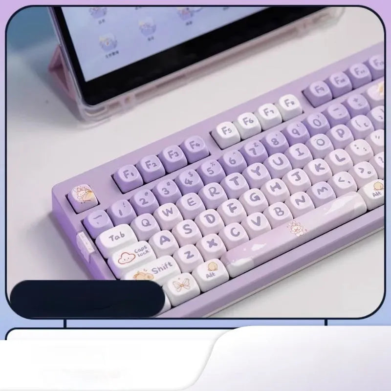 PBT gradient purple rabbit key cap set for mechanical keyboard customisation with sublimation printing