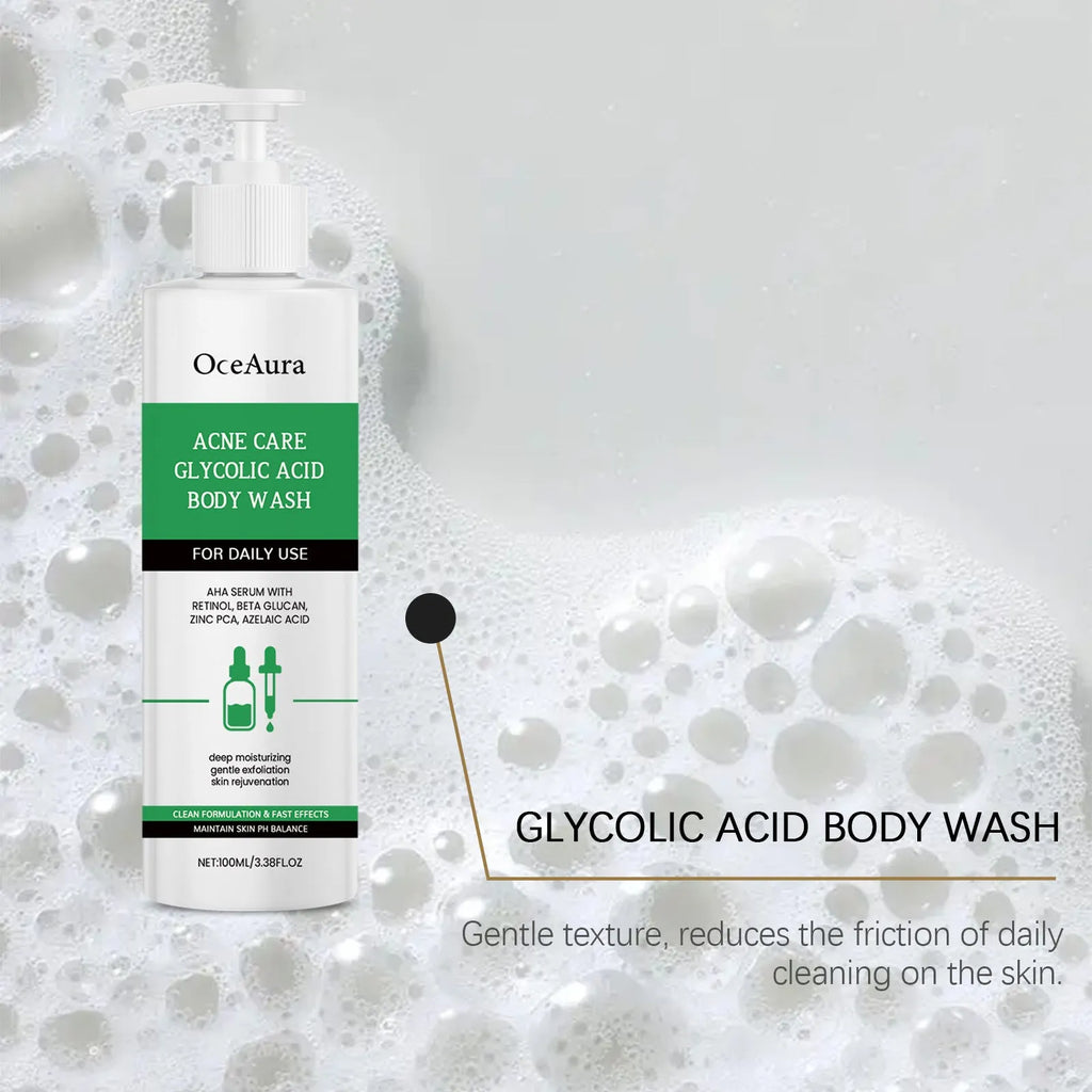 100ml tube of soothing moisturising shower gel with glycolic acid and retinol.