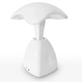 White modern LED desk lamp with touch control and plastic shade for bedside or desk use