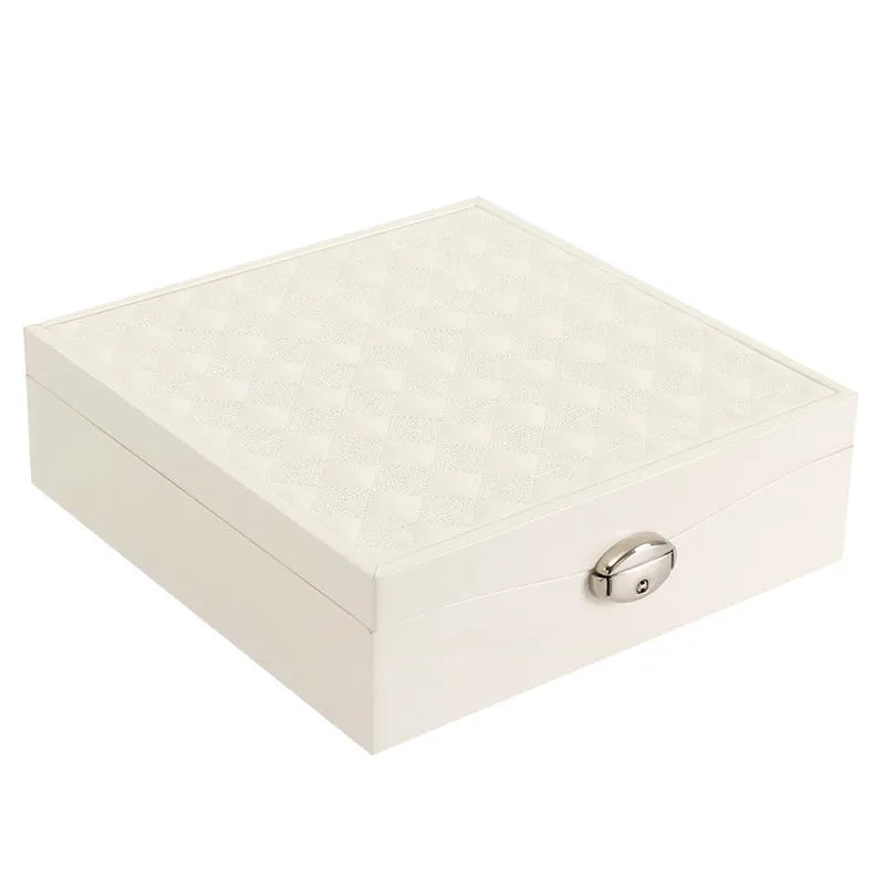 Large red or white PU leather jewellery storage box for necklaces and rings.