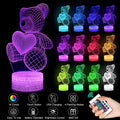 3D teddy bear LED night light with acrylic panel, 16-colour remote and touch control, USB or AAA battery power