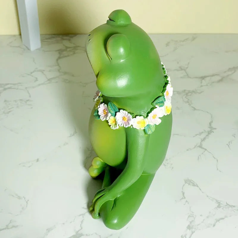 Magic Yoga Frog ornament showing 12cm height and RDW123 colour on shelf