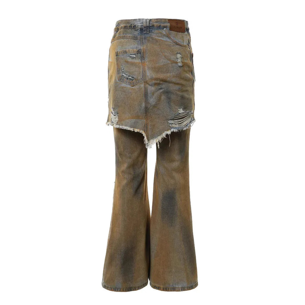 American street style bootcut jeans trousers with high waist and straight-leg design