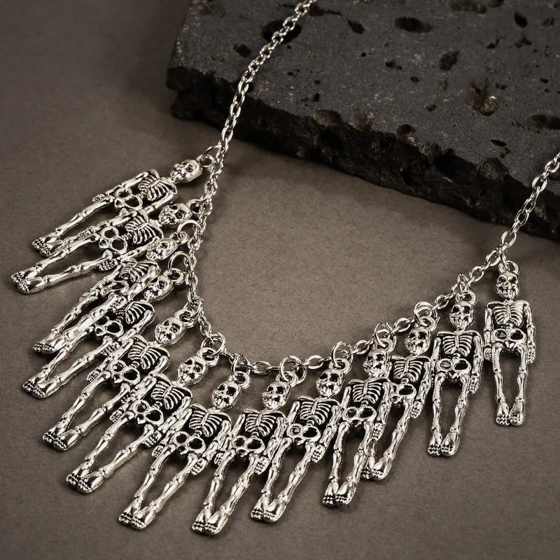 Dark style skull and ghost hand jewellery set with matching necklace and earrings in electroplated alloy