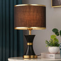 Simple bedroom desk lamp with fabric shade and iron body in black, gold or white finish