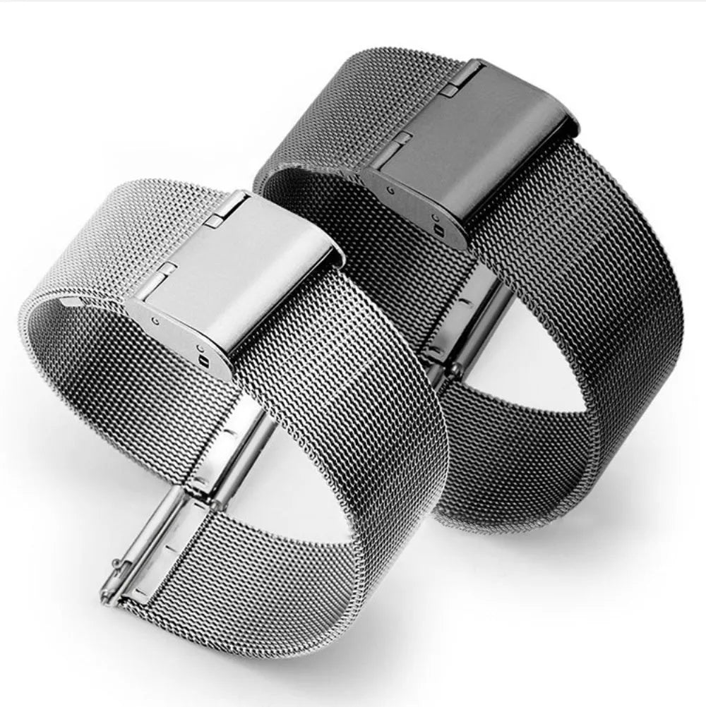 Milani stainless steel watch band with woven texture in silver, shown detached from a watch.