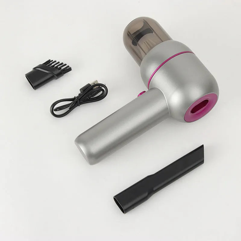 Grey handheld portable car vacuum cleaner with rechargeable battery and inflation function