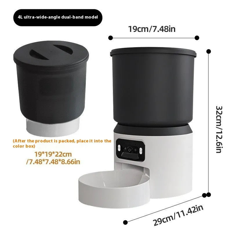 4L smart pet feeder with programmable timer and optional camera for remote monitoring of cats and dogs