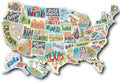 Travel-themed car body sticker set showing two style designs with blank white background map for destination tracking