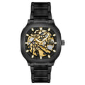 Men's waterproof automatic watch with luminous square hollow dial and stainless steel strap