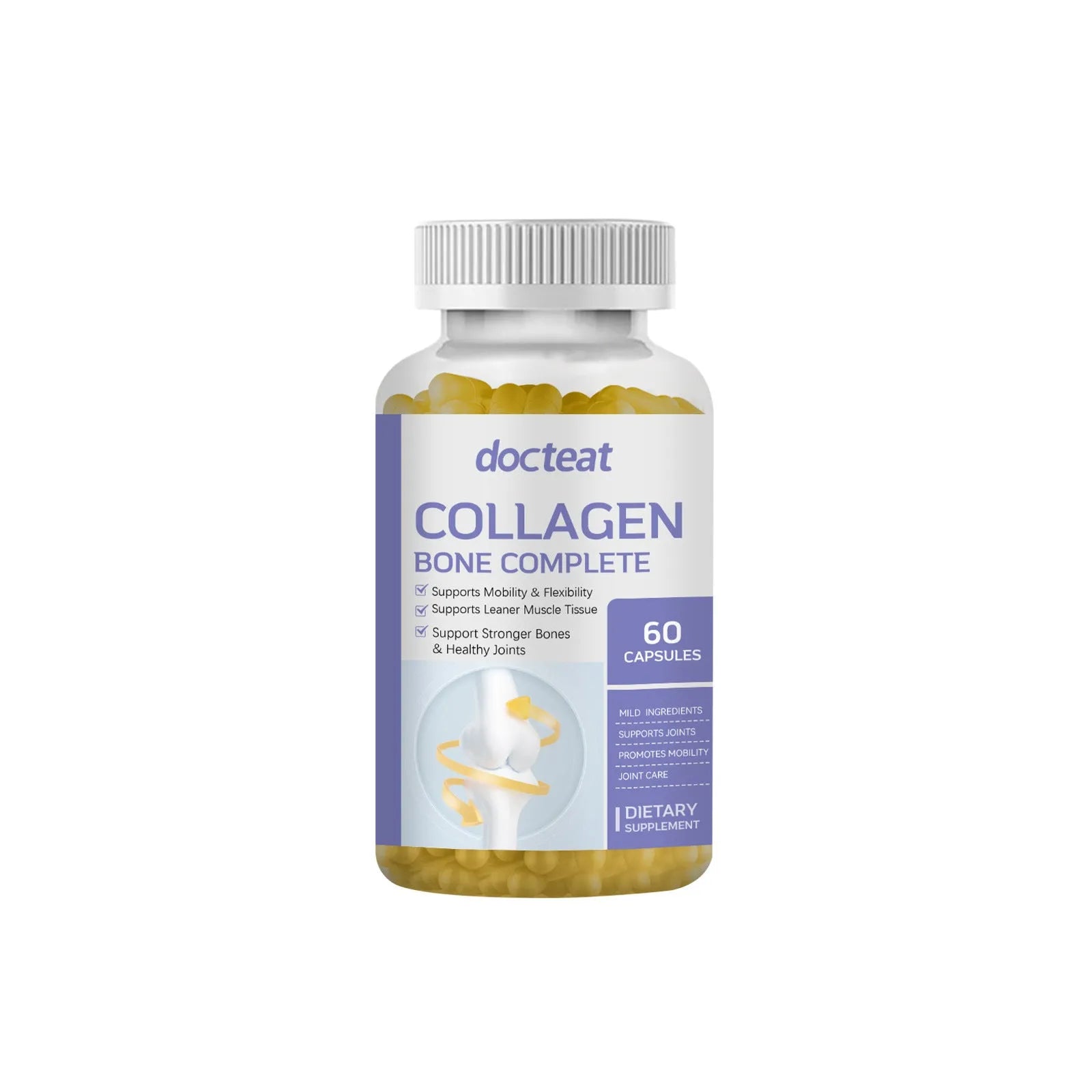 Bottle of 60 marine collagen and multivitamin supplement capsules
