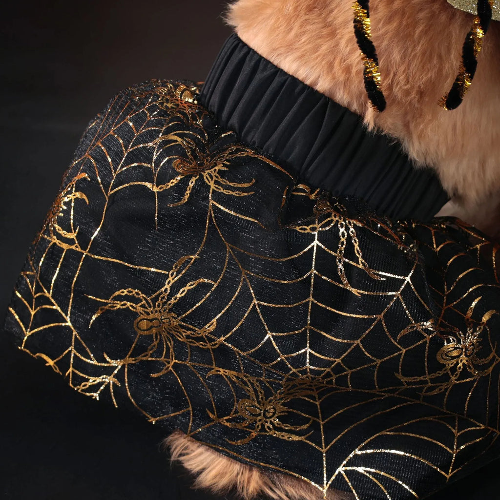 Polyester Halloween dog suit in a full-body design, available in sizes S, M, L, and XL for various dog breeds.