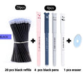 0.5mm needle tip hot-erasable pens in black, blue, and red with refill sets