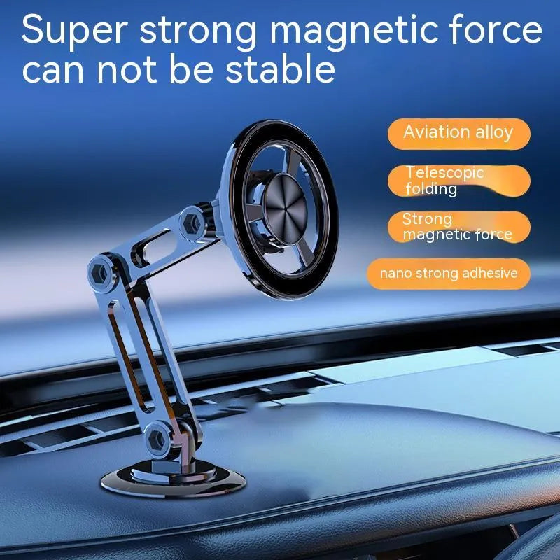 All-metal magnetic car phone holder in black with magnetic rings and adhesives