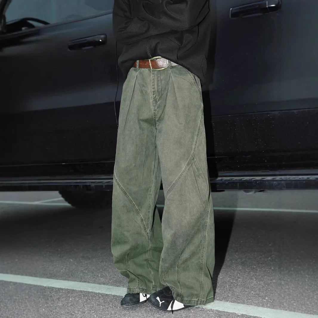 Men's pleated straight-leg trousers in striped pattern with micro-elasticity, available in apricot, black, and brown colours.