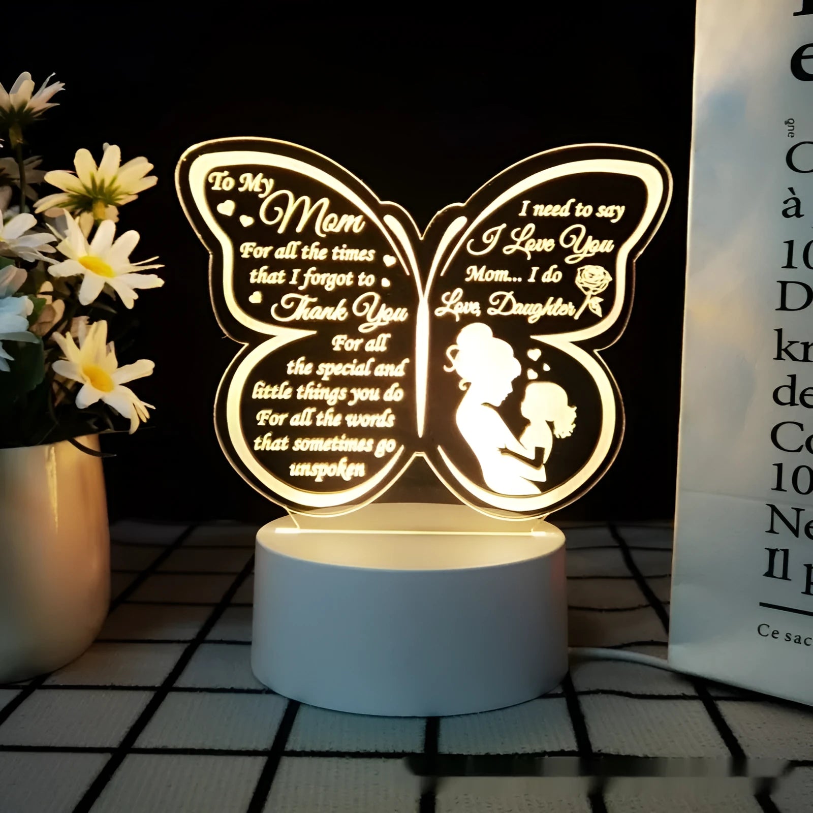 Heart-shaped acrylic table lamp with warm light and touch switch, 160mm size