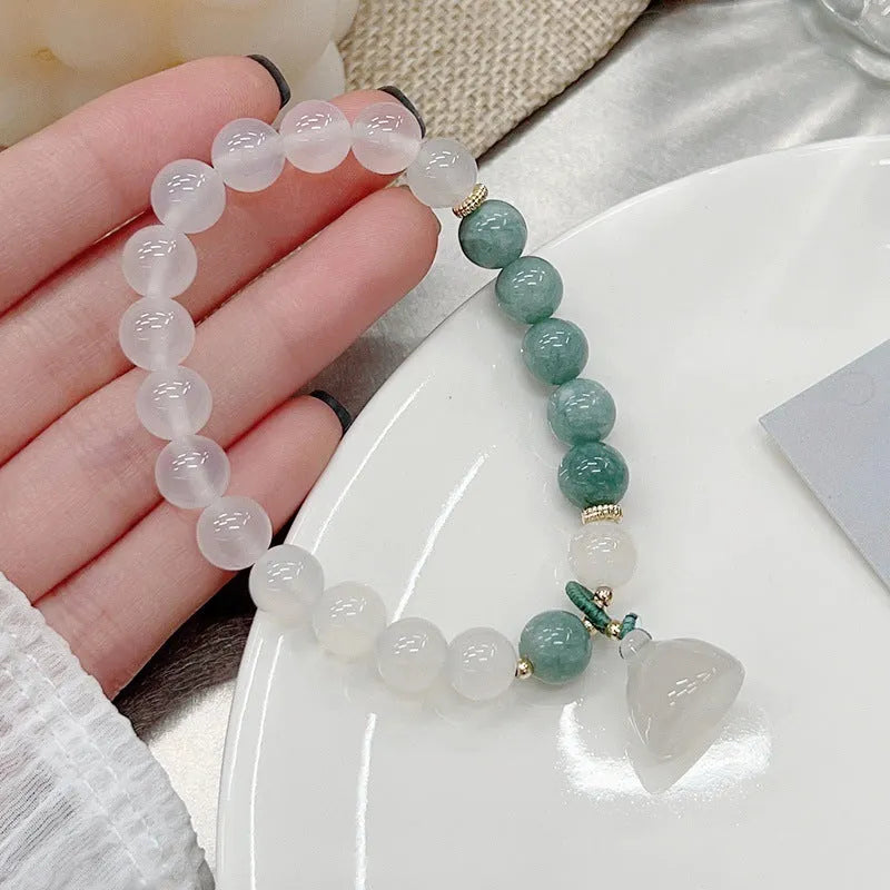 Women's retro Chinese style agate bracelet with lotus seedpod design and handmade craftsmanship