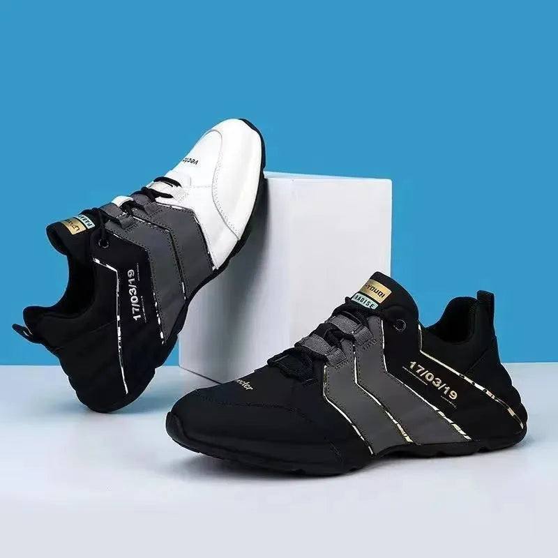 Casual low-top sneakers with round toe, front lace-up, and thick injection-moulded soles in black and grey colour option