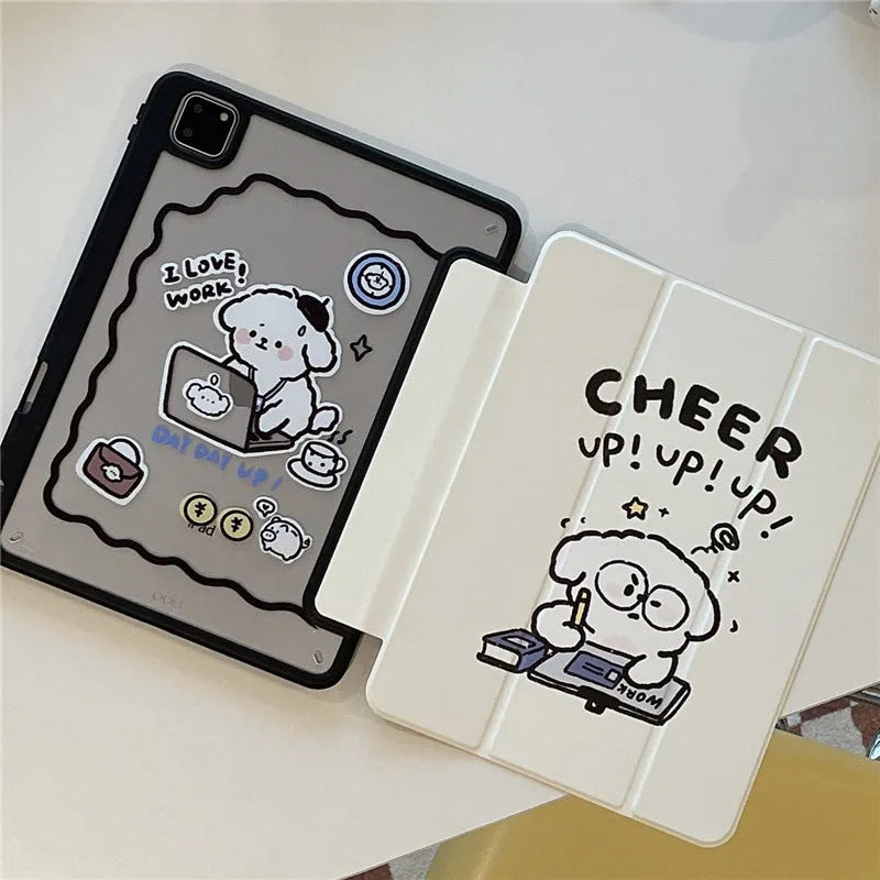 Dog cartoon iPad case with pen slot, TPU rear cover for iPad Air3 Air4 Air5 Mini6 Pro 2020 2021