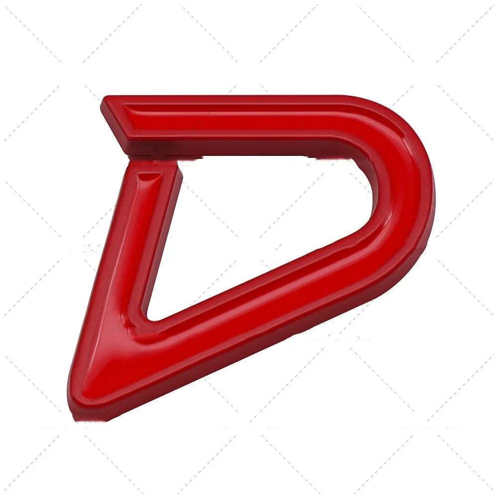 Metal car modification stickers showing SD pattern at 7.7cm and D pattern at 3.8cm in red silver colour combination