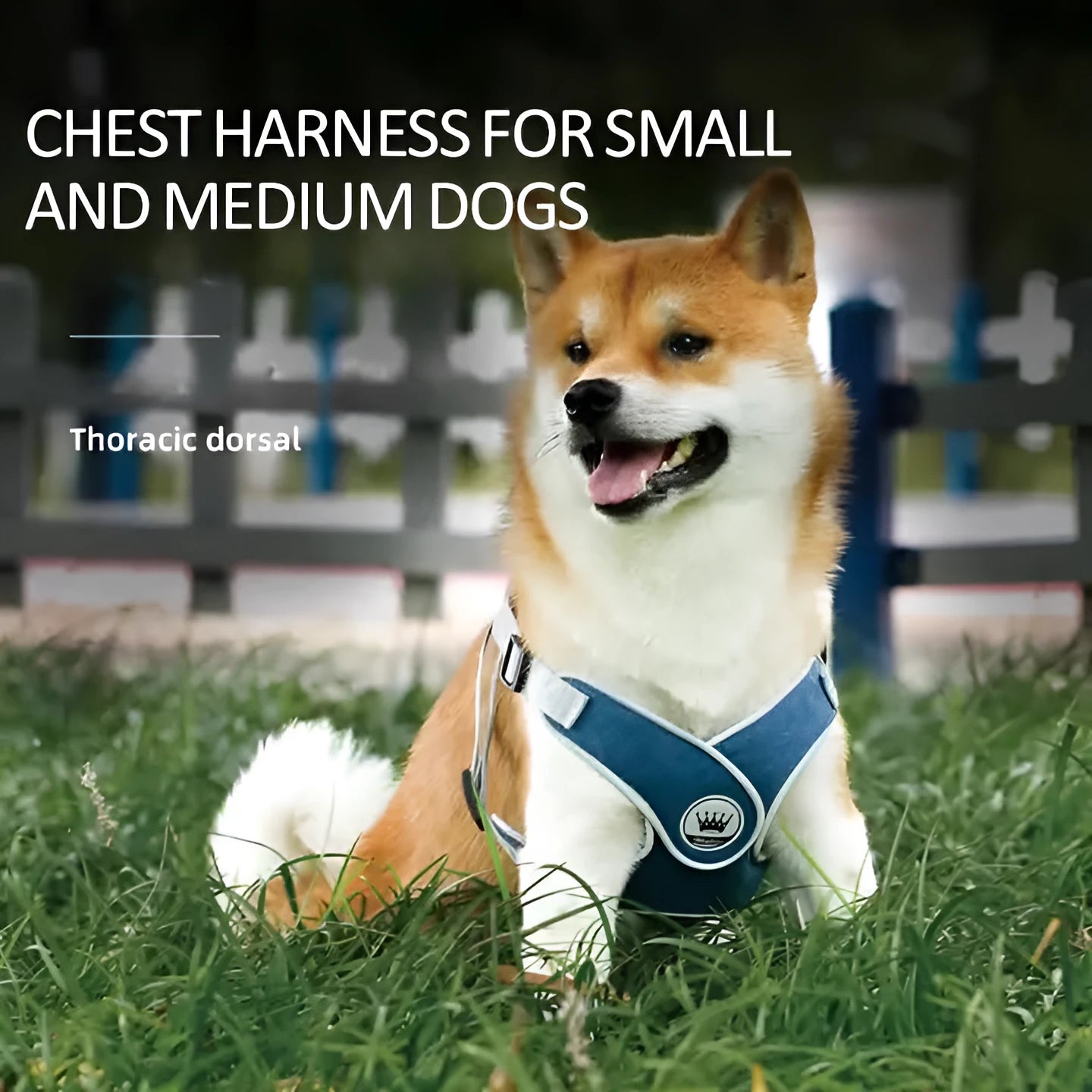 Adjustable mesh dog harness with reflective strips and metal back ring in multiple colour options