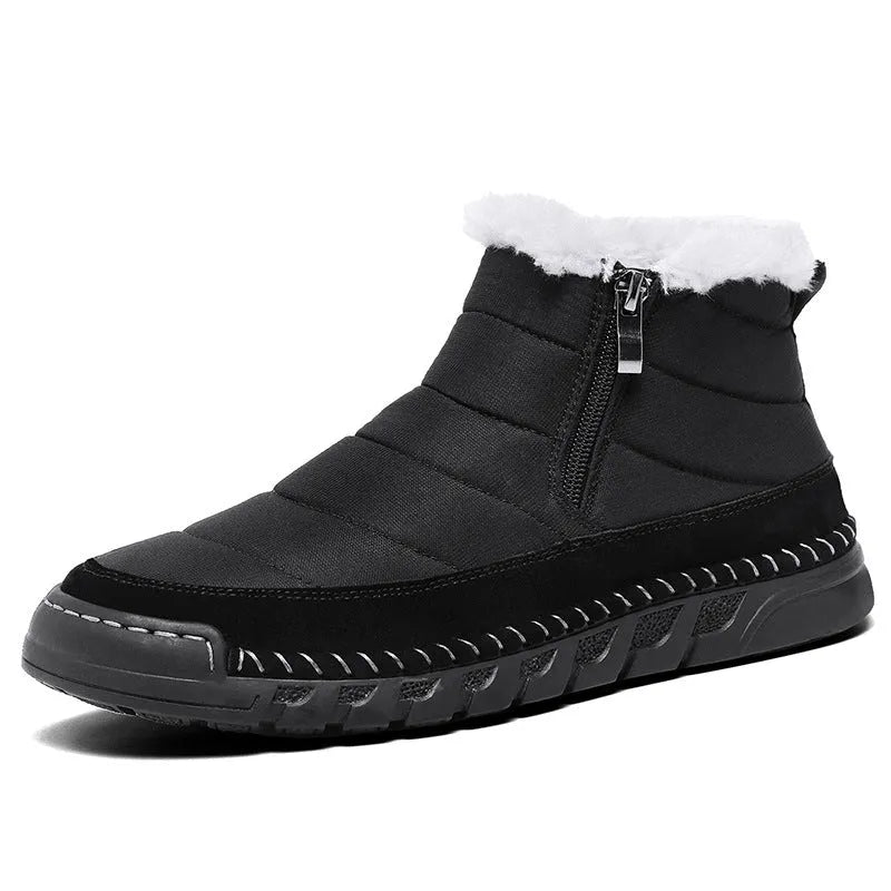 Men's plus size snow boots in black blue green yellow with artificial plush lining and rubber soles
