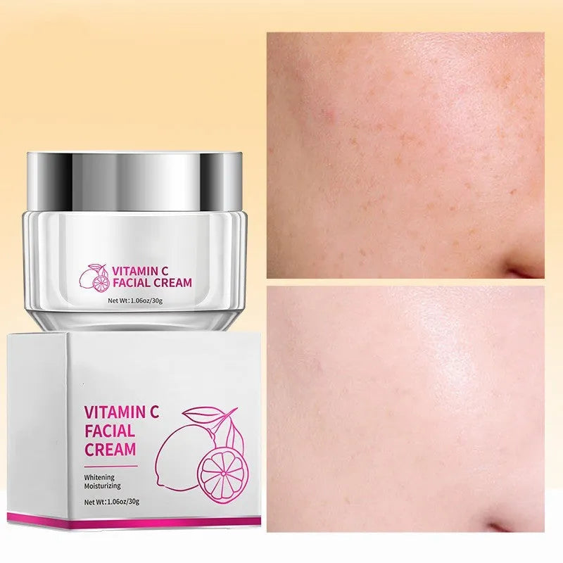 30g vitamin C face cream in a 6cm by 6cm by 5.2cm jar for universal skin types.