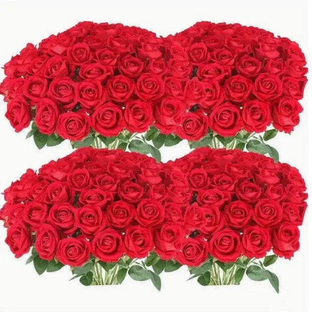 Red and white plastic artificial silk flower bouquet for home decoration
