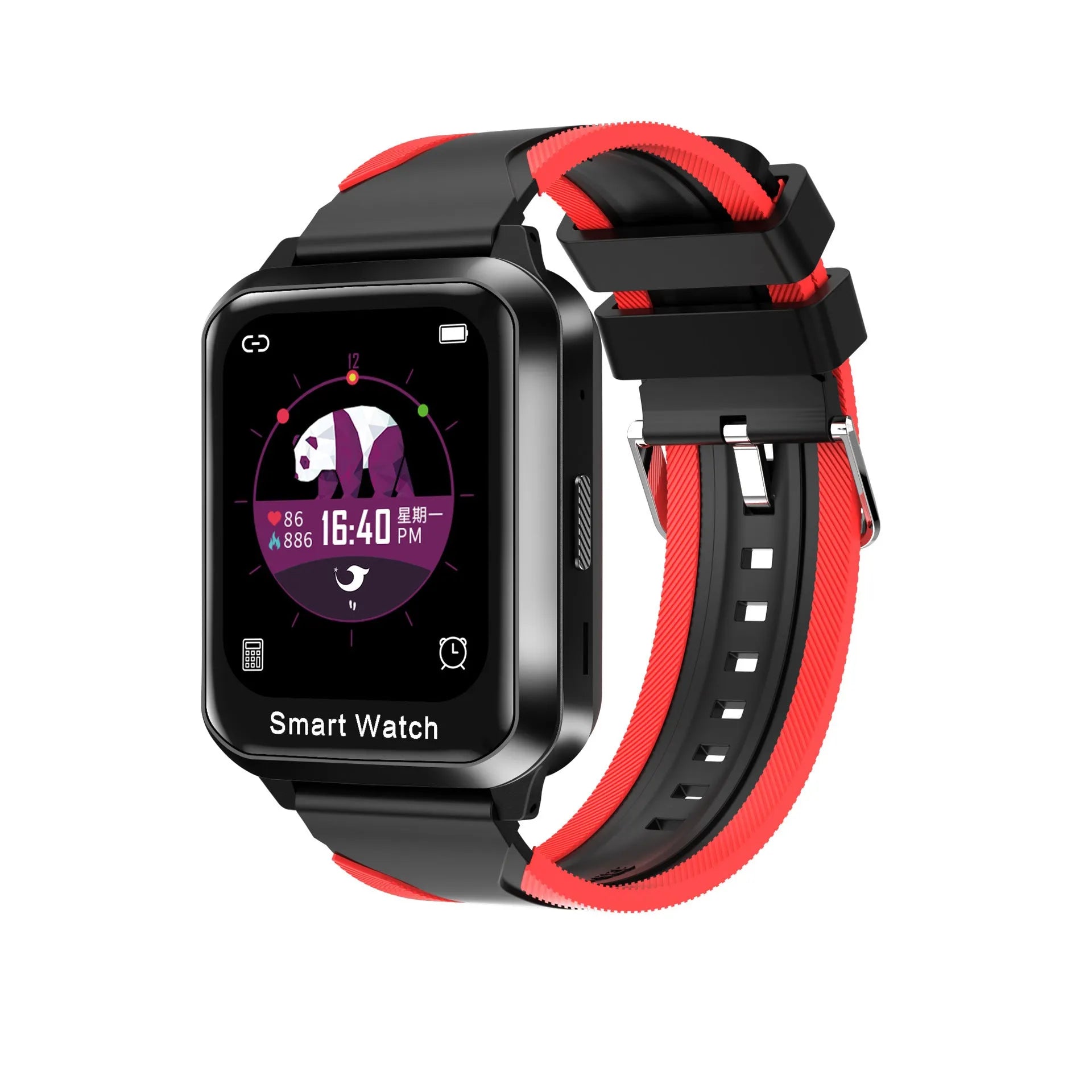 Black smart bracelet with touch screen displaying time and Bluetooth call icon on a wrist.