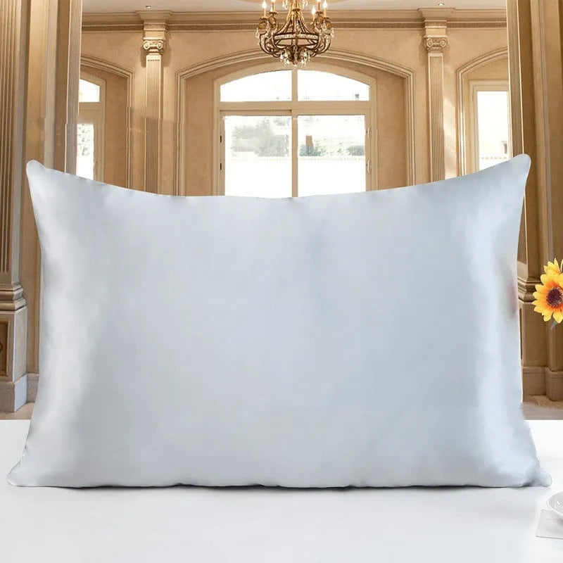 19 M double-sided silk pillowcase in apricot colour, showing smooth texture and size options for UK pillows