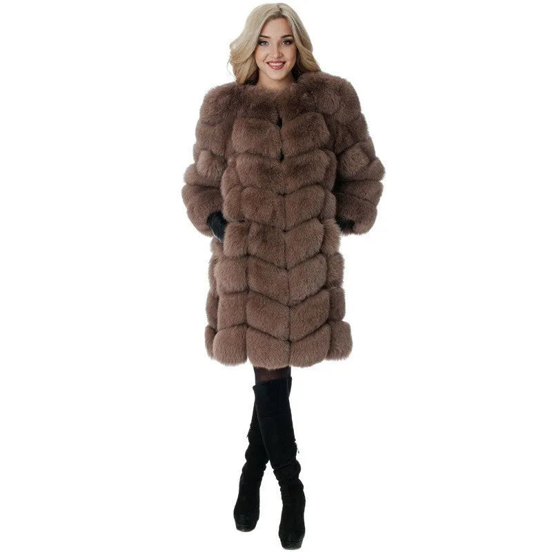 Women's thick artificial fur coat in multiple colours with regular sleeves and 80cm length measurement
