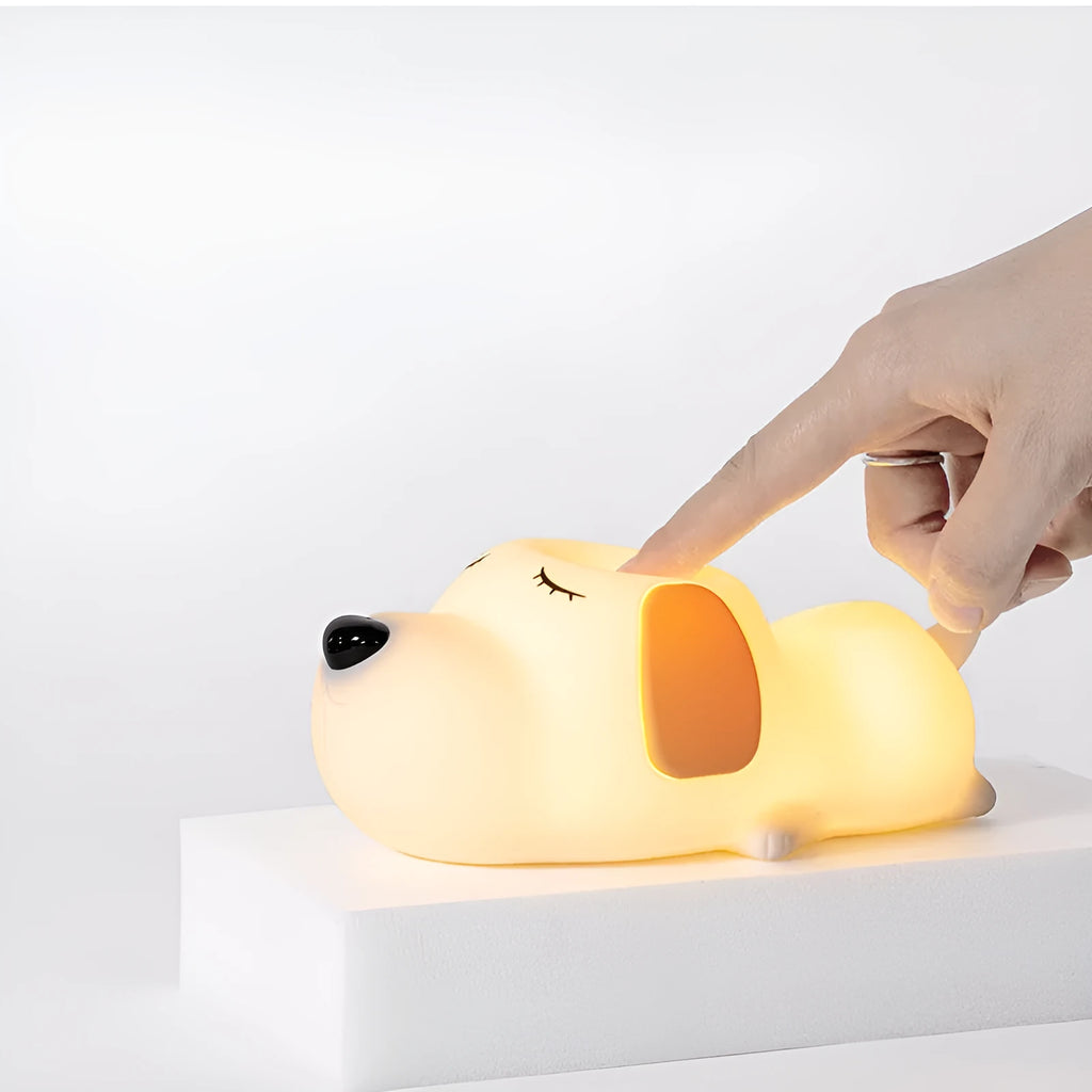 Silicone cartoon dog night lamp with two-colour design and USB cable