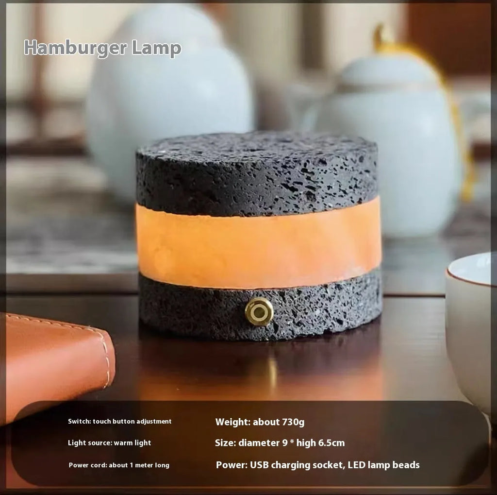Small orange volcanic rock USB night lamp with touch dimming and essential oil diffuser.