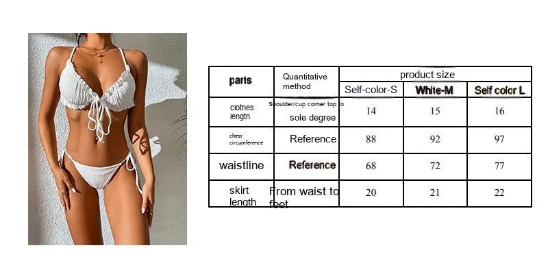 Women's backless bikini swimsuit with lace-up detailing and sunken stripe pleated pattern