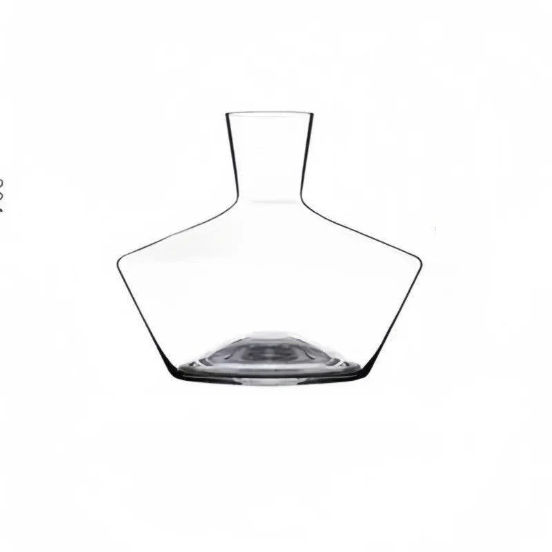 Clear glass wine decanter with removable interior divider shown on a table