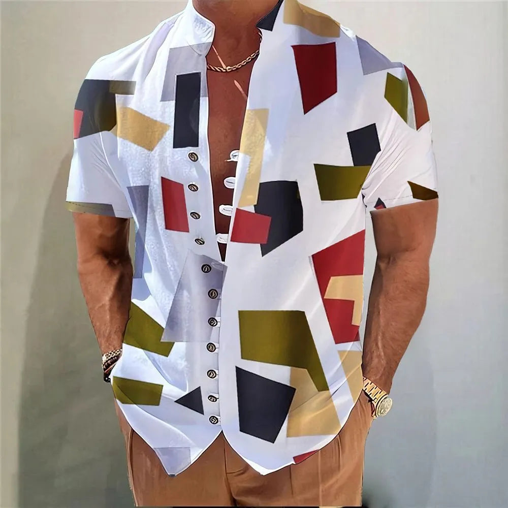 Geometric 3D printed floral design on a short sleeve youth casual shirt cardigan