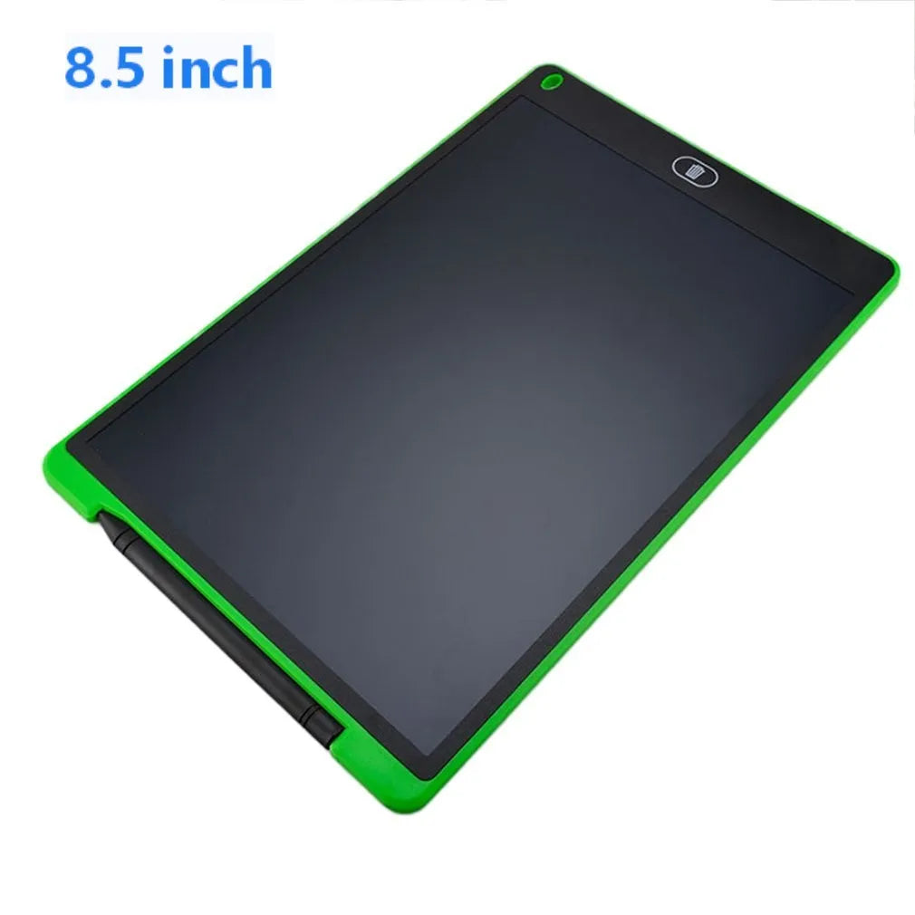 LCD electronic handwriting board for children showing black, blue, green, red colours with stylus